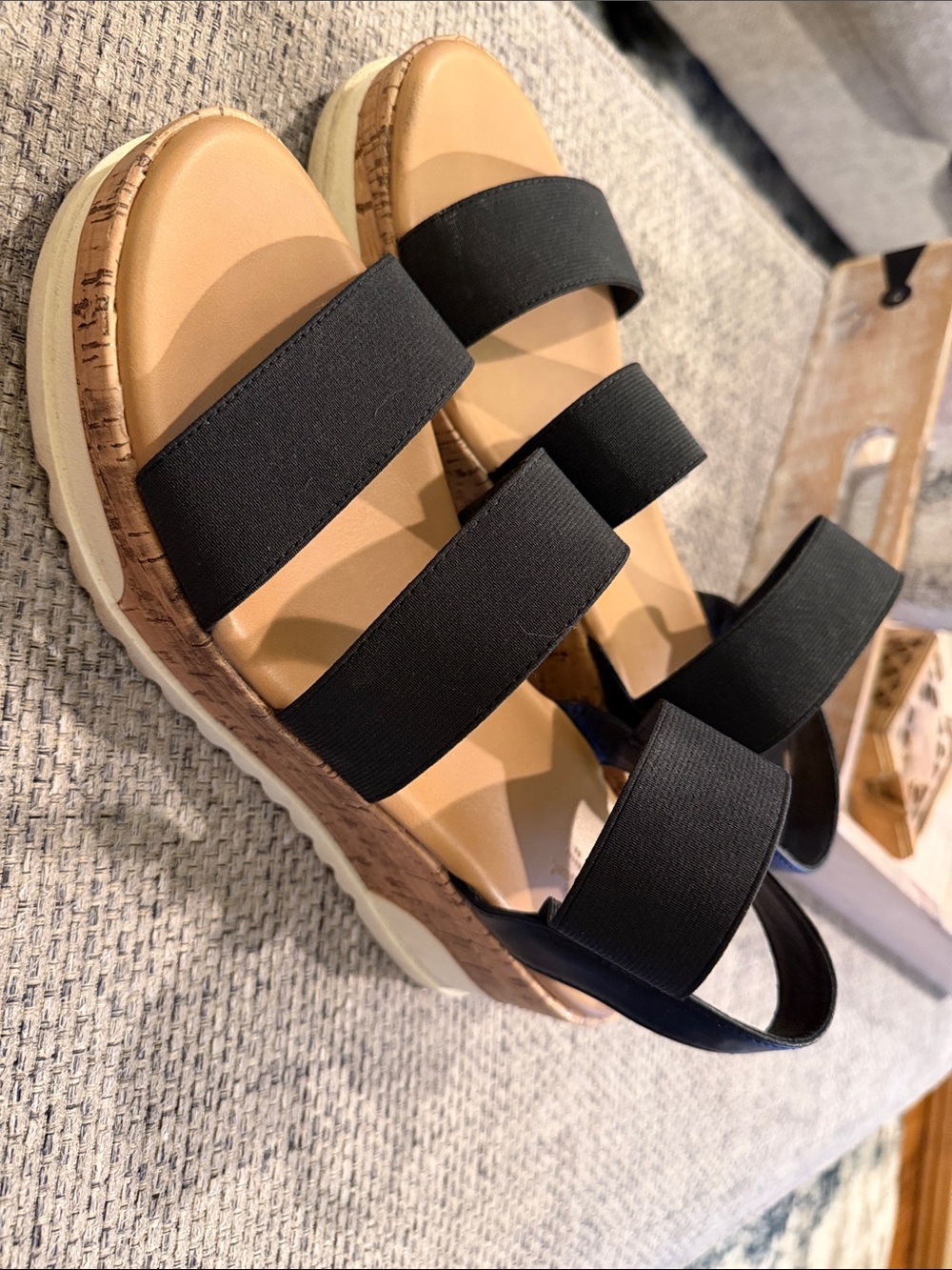 Universal Thread Black Elastic Triple-Strap Cork Platform Sandals